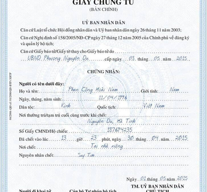 Hướng dẫn chi tiết thủ tục khai tử sau khi người thân qua đời