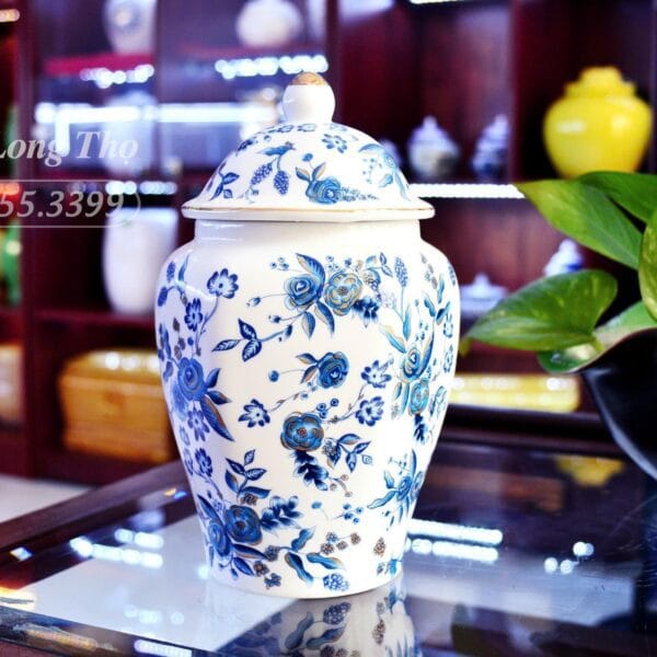 Hũ Gốm Sứ Hình Lục Giác Họa Tiết Hoa Và Chim LT-G014