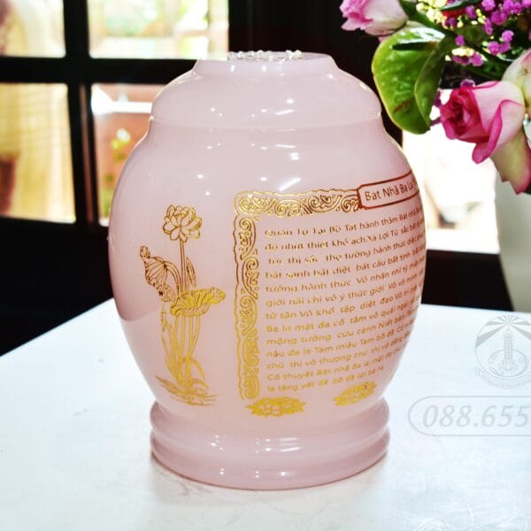 Hũ Lưu Ly Hồng Điêu Khắc Kinh Văn NN003